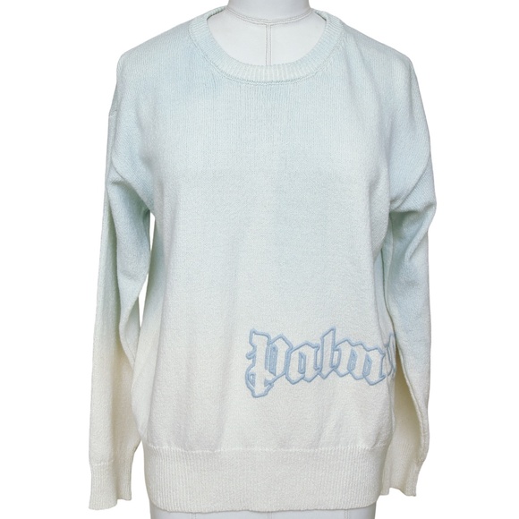 PALM ANGELS Sweater Top Knit Long Sleeve Blue White Ombre Crew